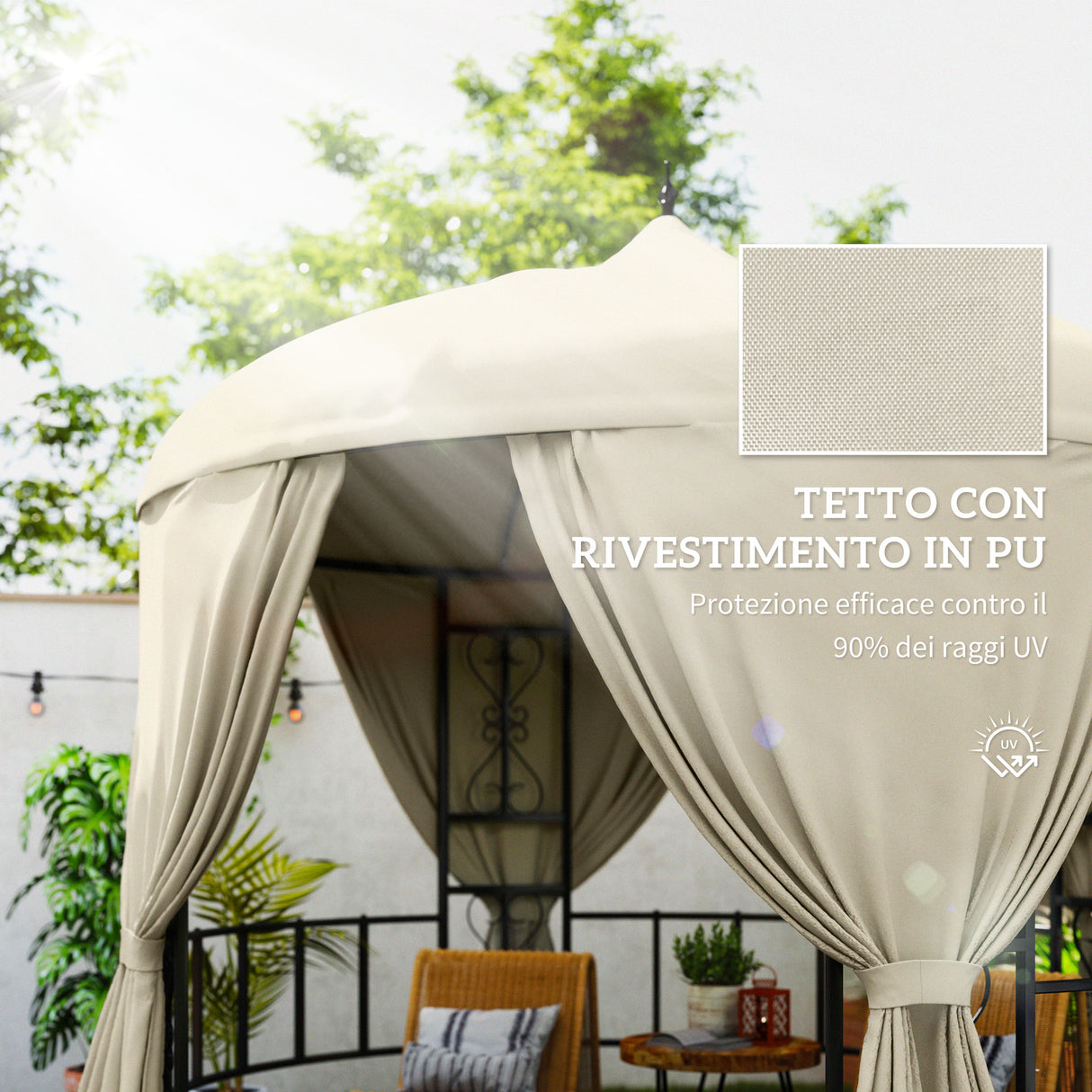 easycomfort easycomfort gazebo da giardino rotondo 3m con tende e prese daria in metallo e poliestere beige