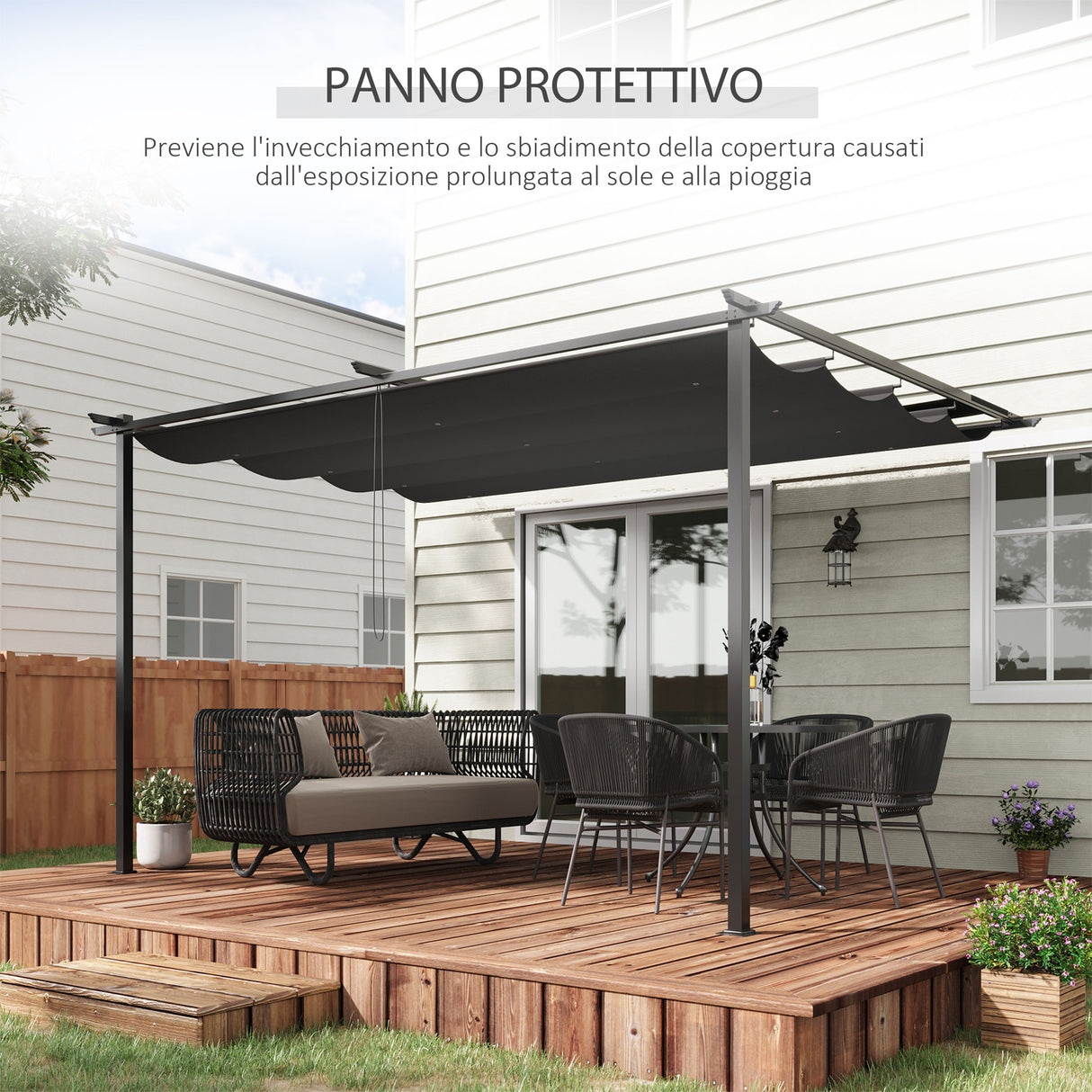 easycomfort easycomfort gazebo pergola 4x3m in acciaio e poliestere con tettuccio scorrevole grigio