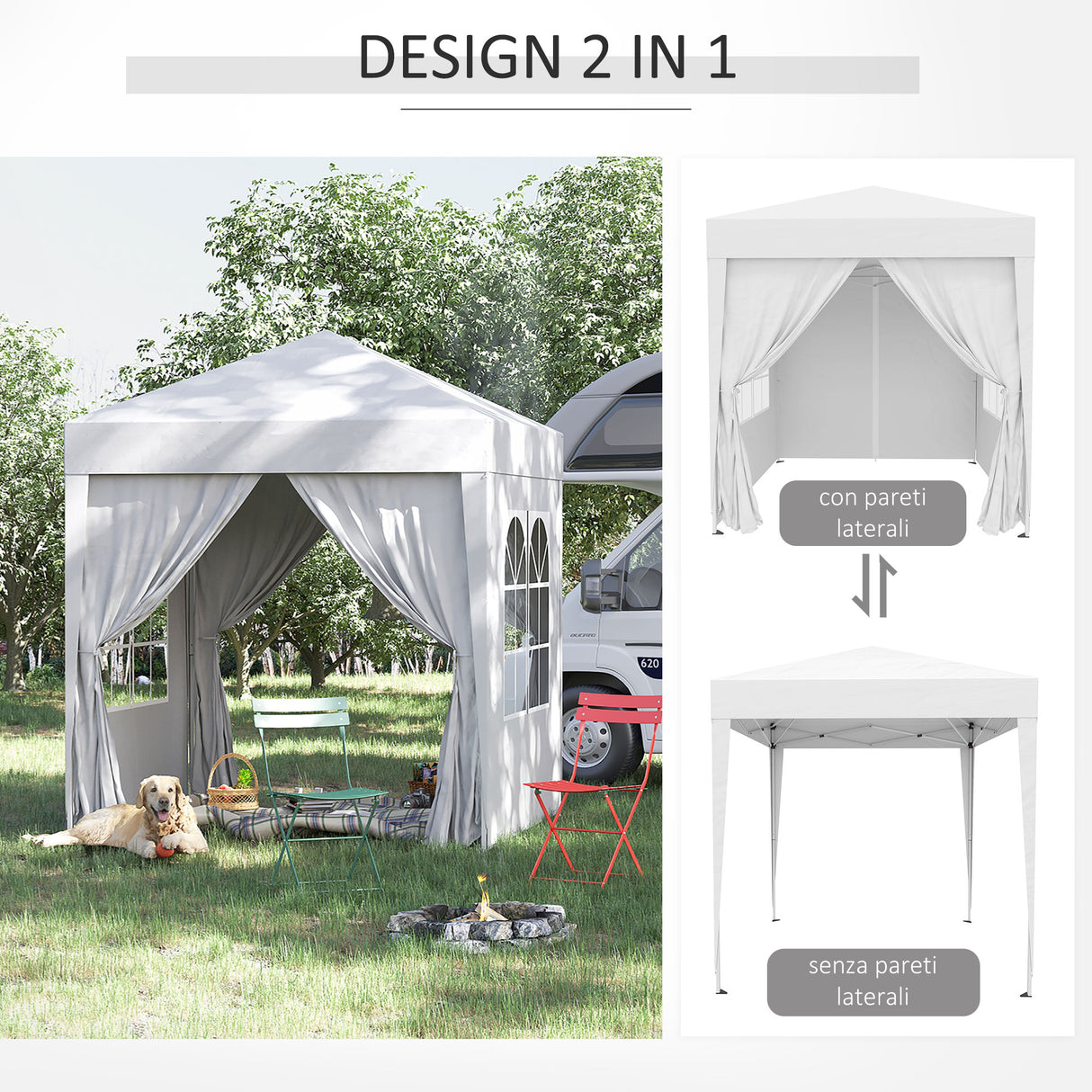 easycomfort easycomfort gazebo pieghevole pop up 2x2 m con 4 pareti rimovibili in poliestere e acciaio bianco