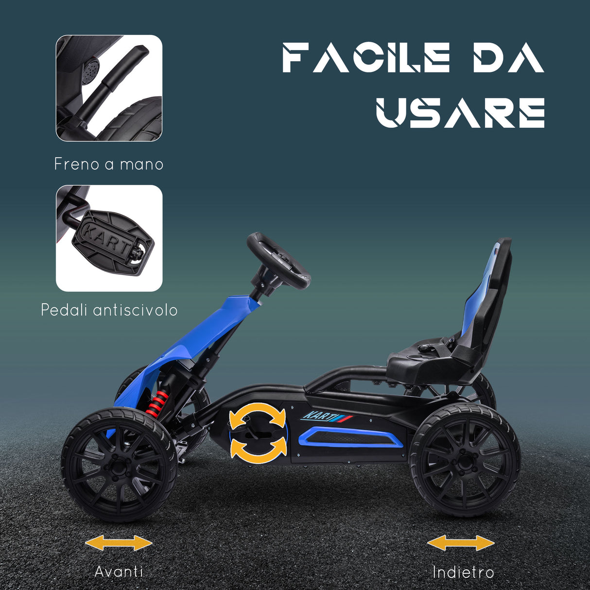 easycomfort easycomfort go kart a pedali per bambini 3 8 anni con sedile regolabile e ruote in eva 100x58x58 5 cm blu