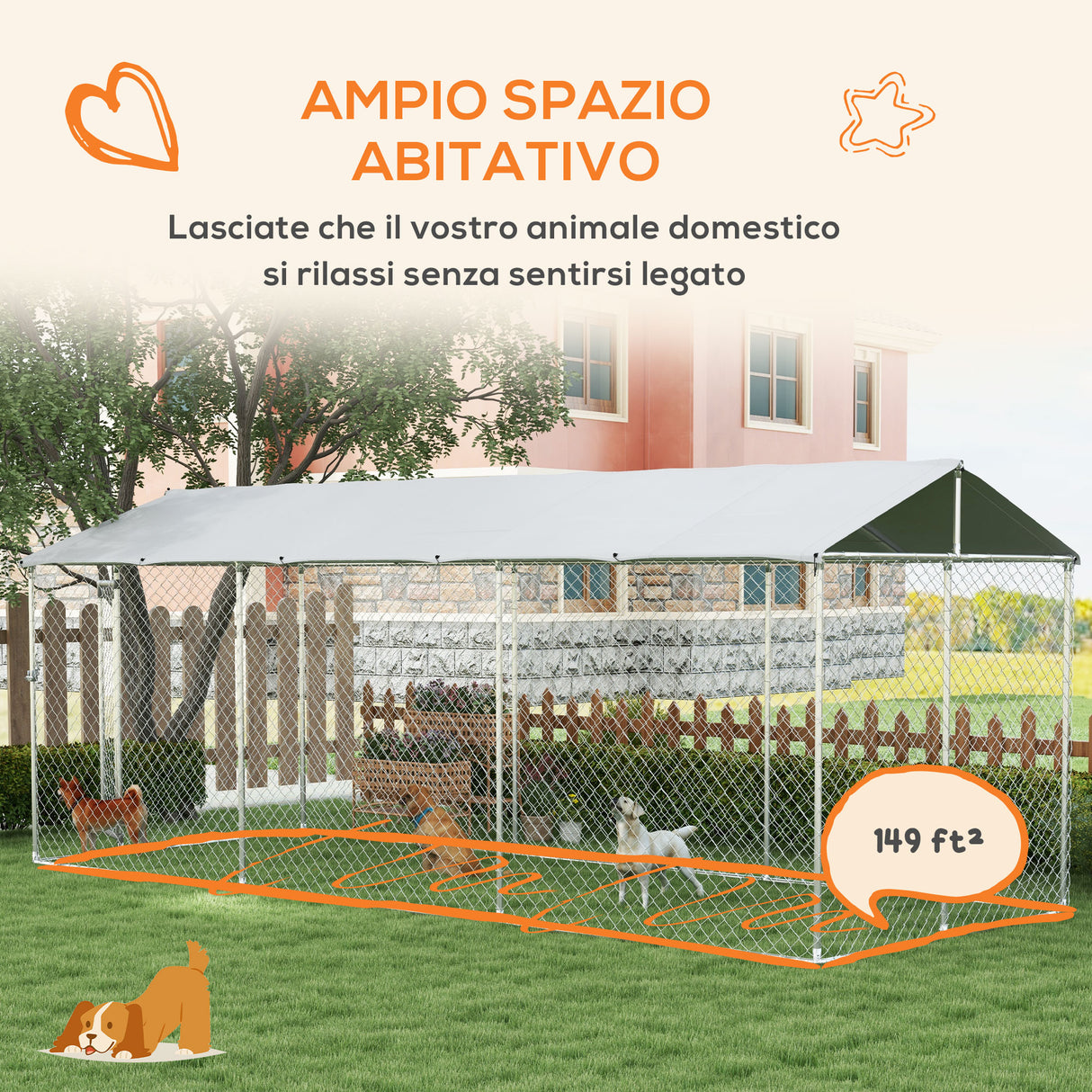 easycomfort easycomfort kennel per cani da esterno con tetto impermeabile in tessuto oxford e acciaio 6x2 3x2 3m argento