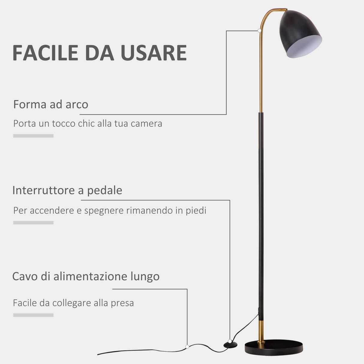 immagine-5-easycomfort-easycomfort-lampada-da-terra-ad-arco-con-paralume-regolabile-in-metallo-43x28x160cm-nero-e-oro