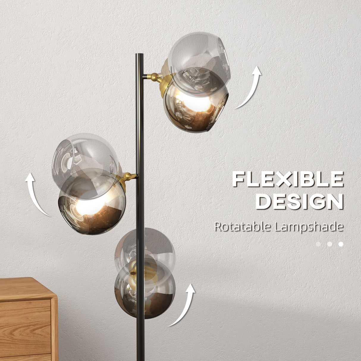 easycomfort easycomfort lampada da terra in metallo ad albero con 3 paralumi in vetro 36x162 cm nero e grigio