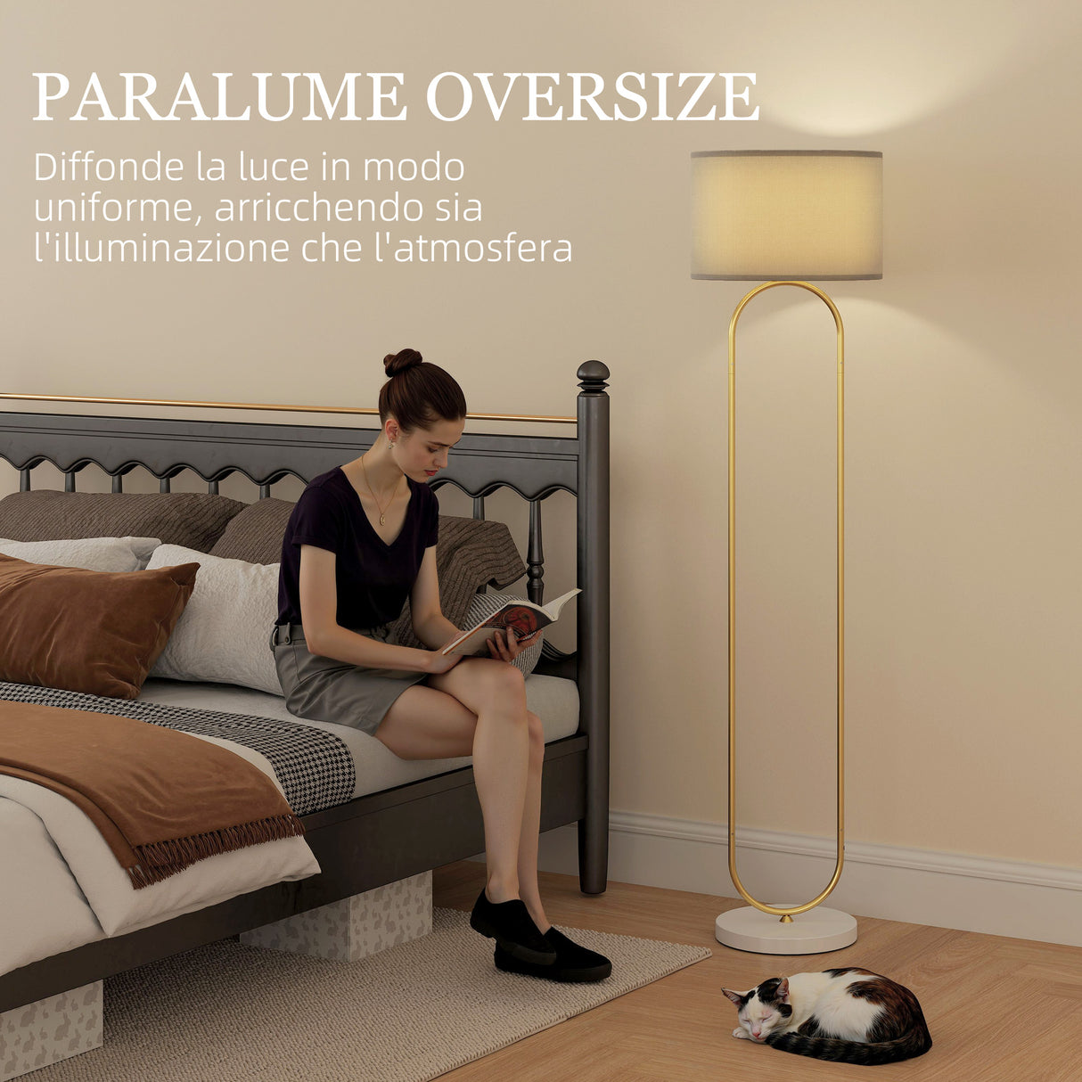 easycomfort easycomfort lampada da terra moderna con paralume in tessuto doppio tubo metallico e interruttore a pedale oro