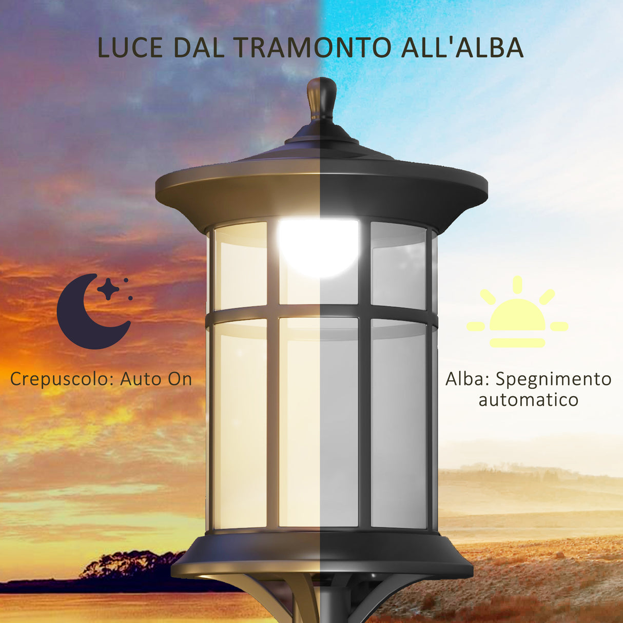 easycomfort easycomfort lampione solare da giardino alto 184cm con luce led bianco freddo e ip44 nero