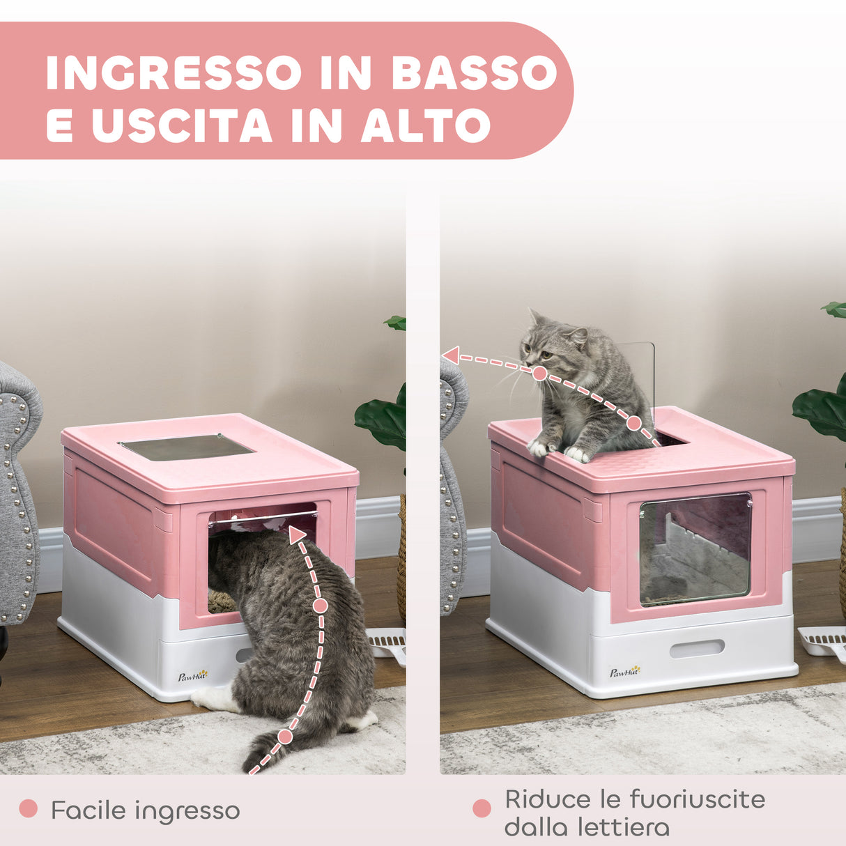 easycomfort easycomfort lettiera per gatti chiusa in pp a 2 porte con paletta e vassoio estraibile 47 5x35 5x36 7 cm rosa e bianco