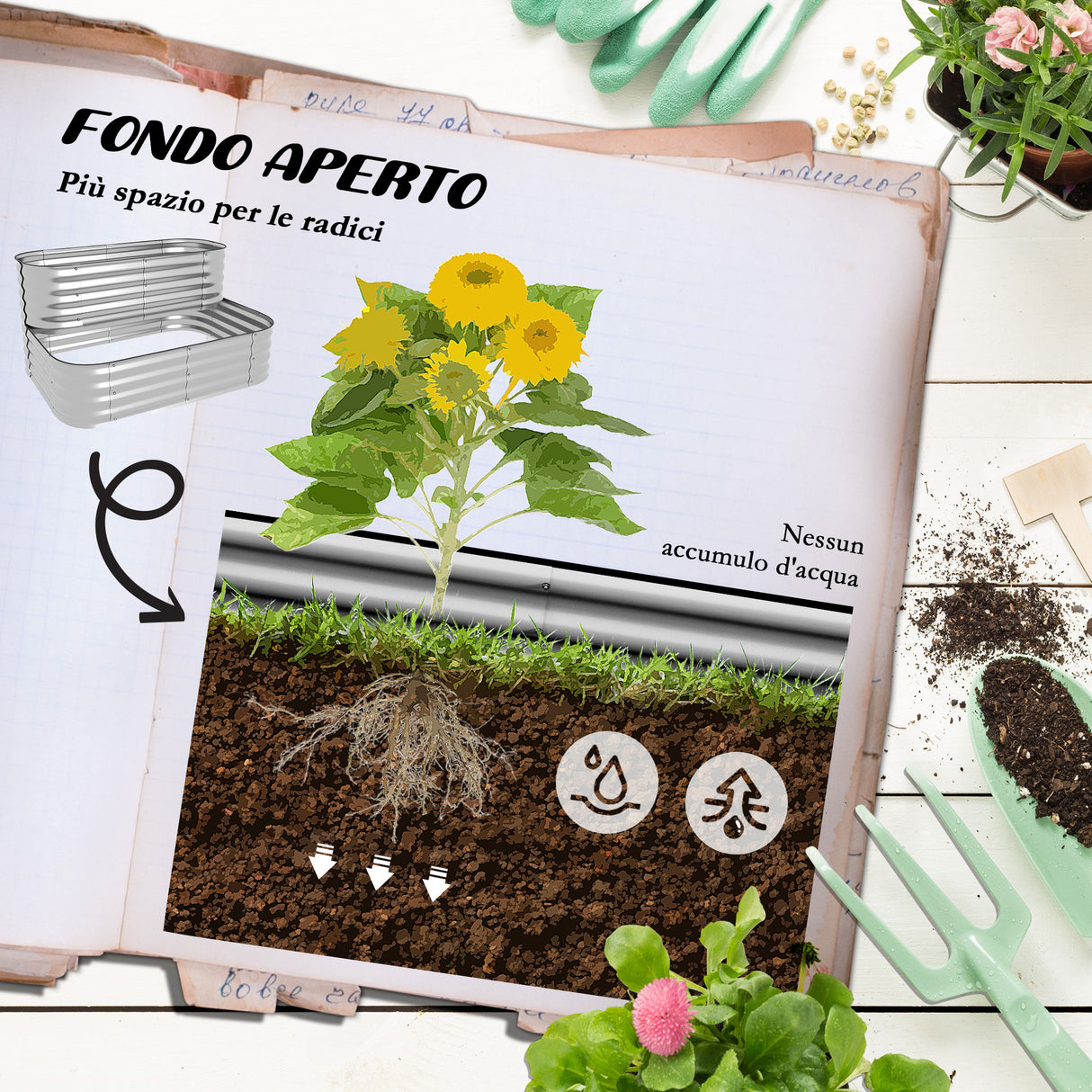 easycomfort easycomfort letto per orto rialzato a 2 livelli in acciaio con fondo aperto 120x90x30cm argento