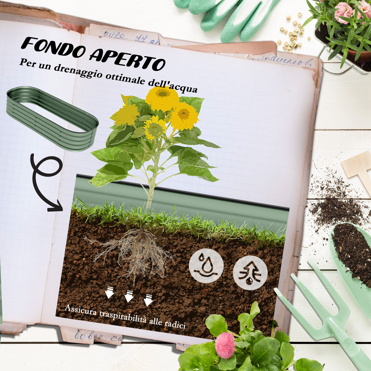 easycomfort easycomfort letto per orto rialzato modulare 150x62x30cm in acciaio galvanizzato con fondo aperto verde