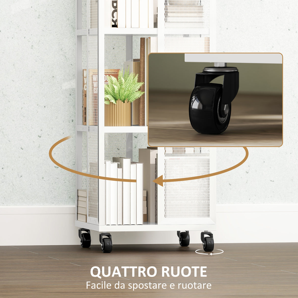 easycomfort easycomfort libreria moderna a 4 ripiani in metallo a rete con ruote 35x35x129 cm bianco