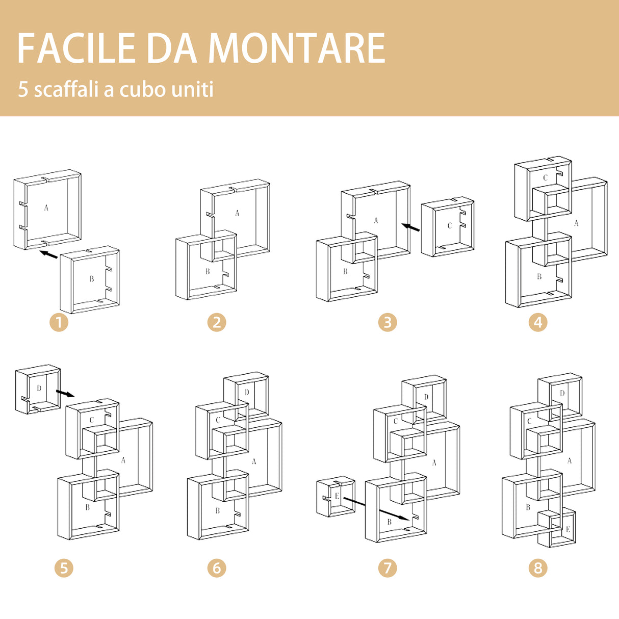 immagine-5-easycomfort-easycomfort-libreria-moderna-sospesa-con-5-cubi-intrecciati-in-legno-49-5x10-2x86cm-bianco