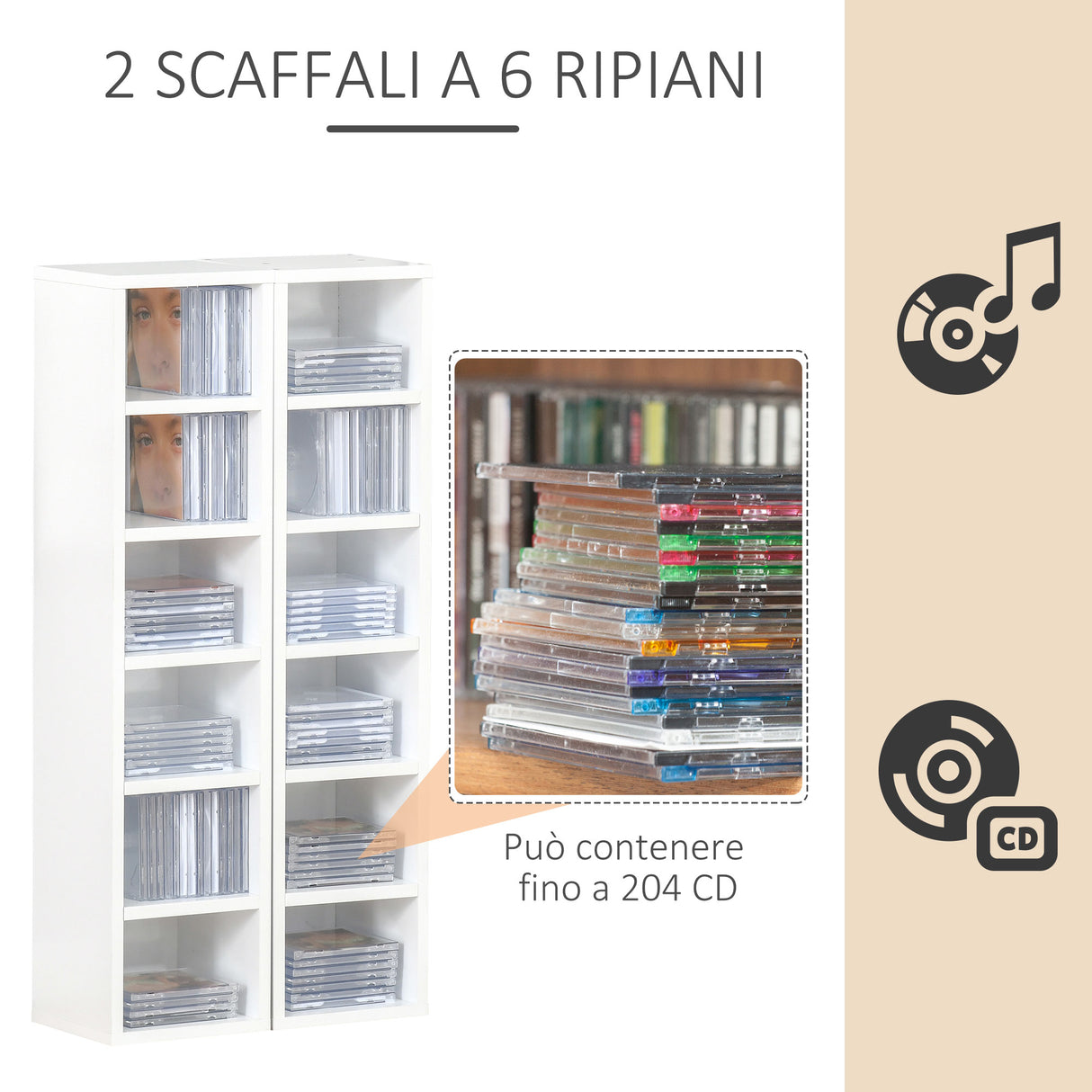 easycomfort easycomfort libreria scaffale porta cd set 2 pezzi a 12 ripiani in legno 21x19 2x88 3 cm bianco