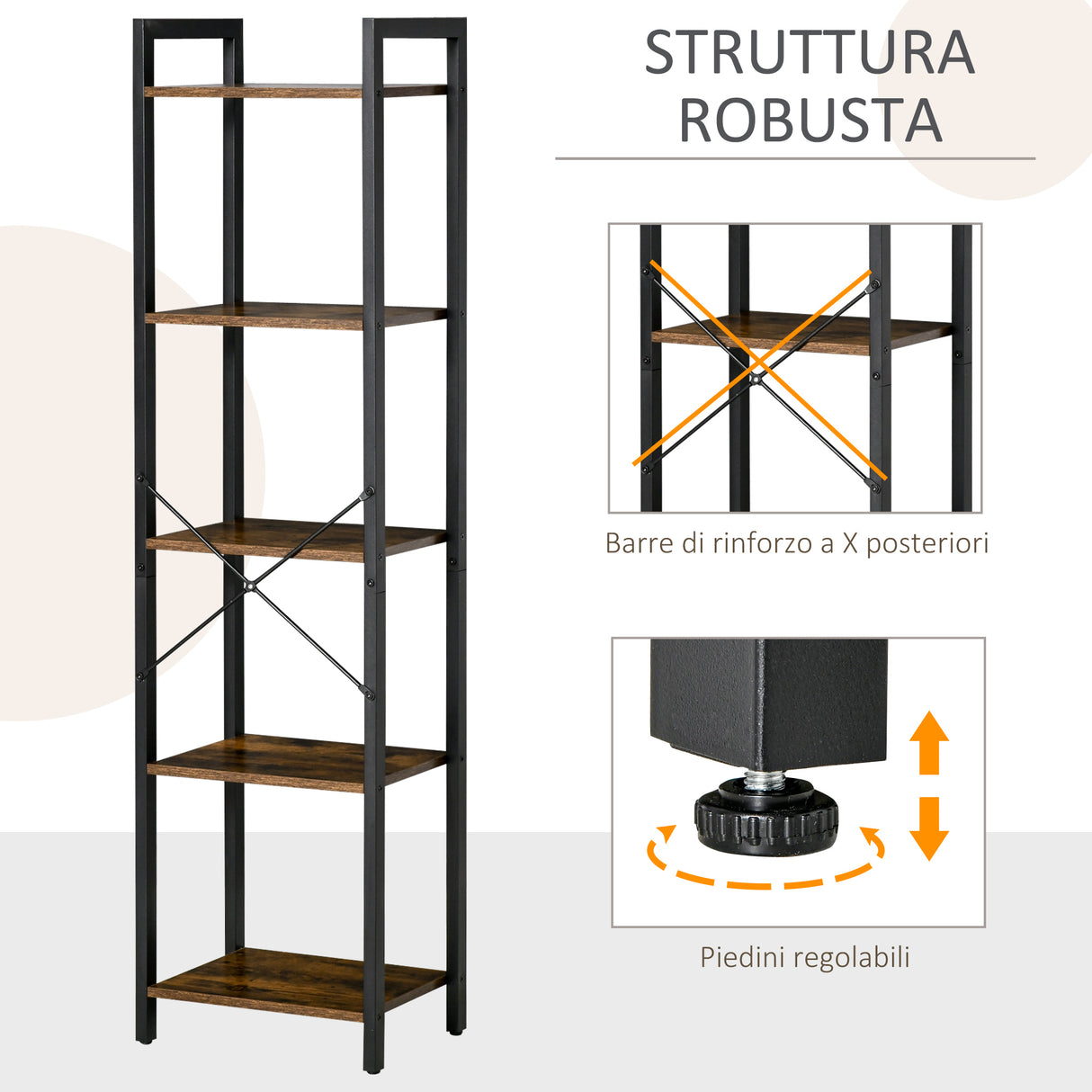 immagine-5-easycomfort-easycomfort-libreria-stile-industriale-a-5-scaffali-in-legno-e-acciaio-40x30x154cm-marrone-rustico