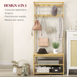 easycomfort easycomfort mobile appendiabiti 3 in 1 in bambu con 10 ganci 2 aste e panca scarpiera 70x31x170 cm marrone