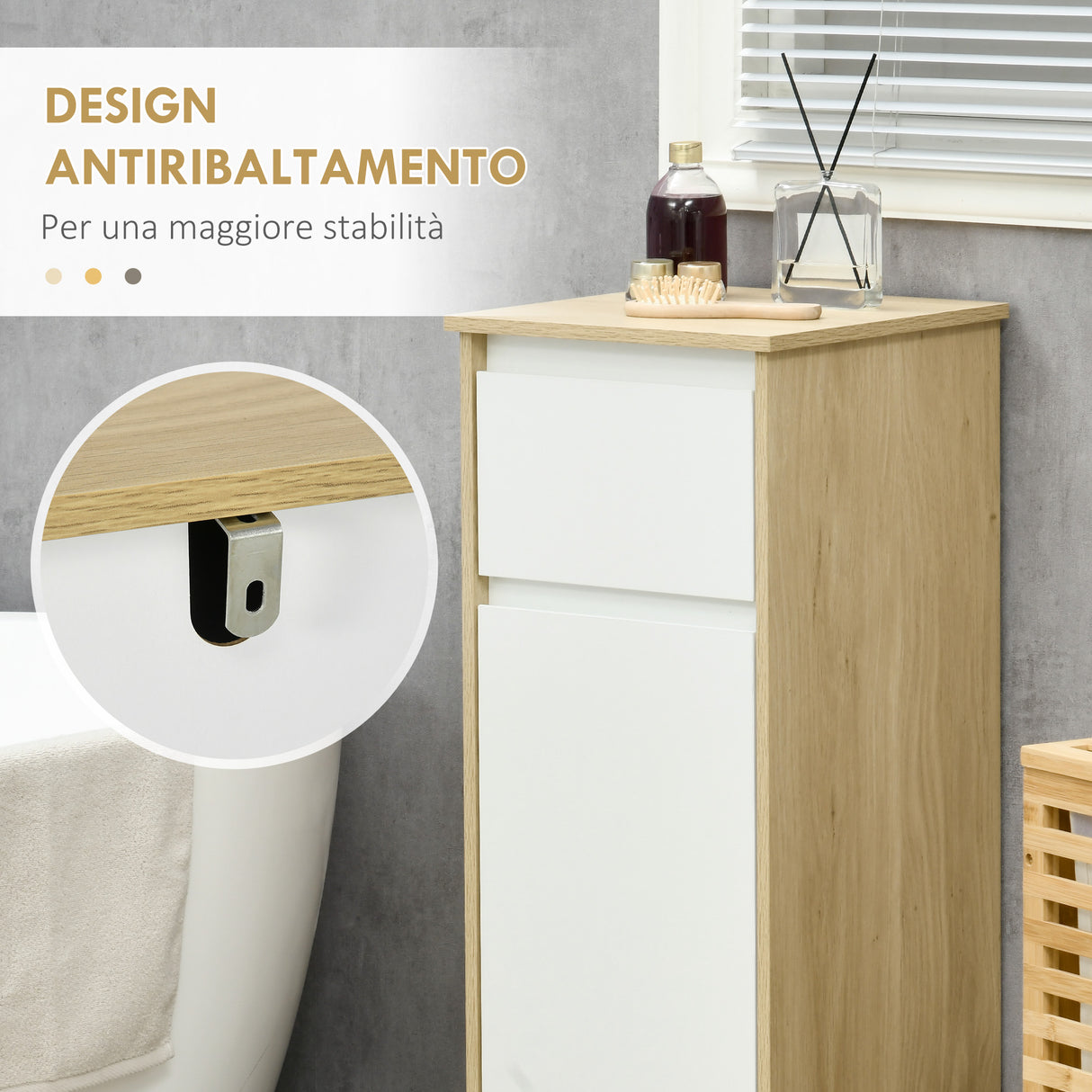 easycomfort easycomfort mobile bagno con cassetto e armadietto con ripiano regolabile interno in mdf 32 6x30x90 cm