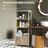 easycomfort easycomfort mobile bagno in bambu con 3 ripiani e armadietto inferiore 63x30x138 cm color legno e bianco