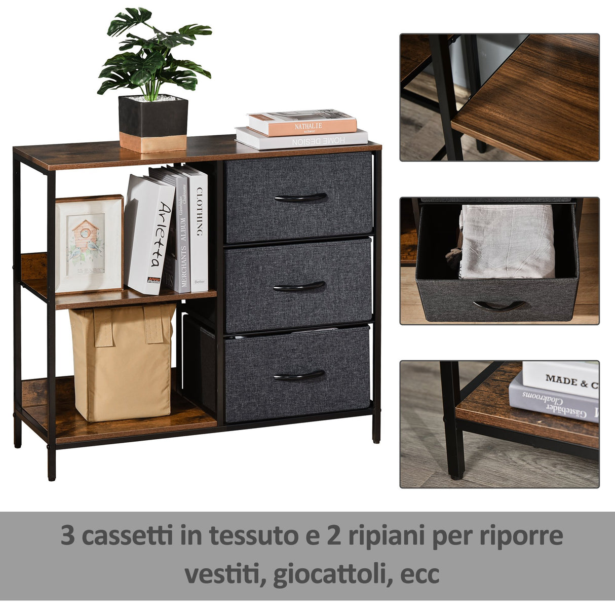 immagine-5-easycomfort-easycomfort-mobile-cassettiera-multiuso-con-cassetti-in-tessuto-80x29x71cm-marronegrigio-scuro