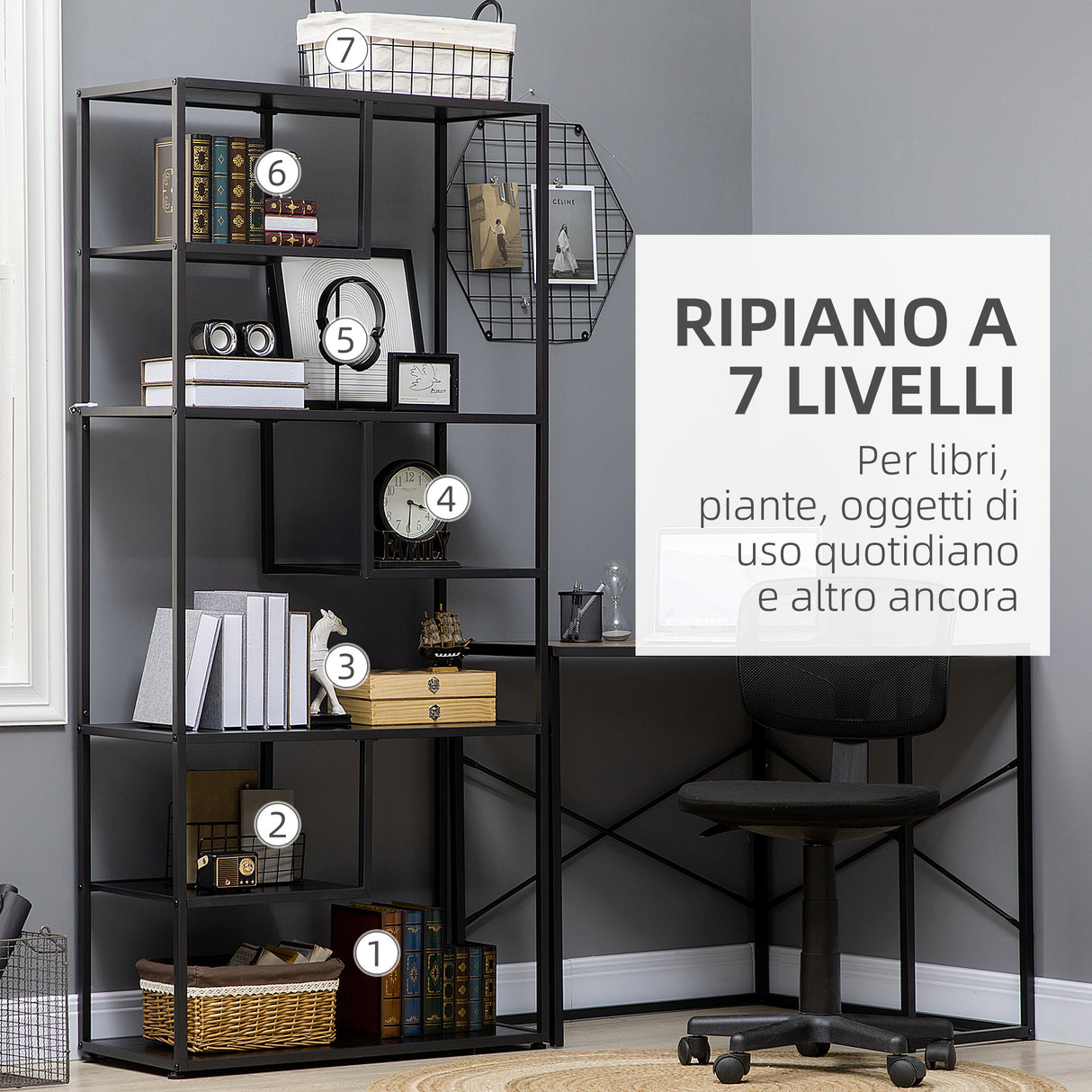 immagine-5-easycomfort-easycomfort-mobile-libreria-a-7-livelli-in-truciolato-e-acciaio-per-soggiorno-camera-da-letto-e-ufficio-83x34x180-cm-nero