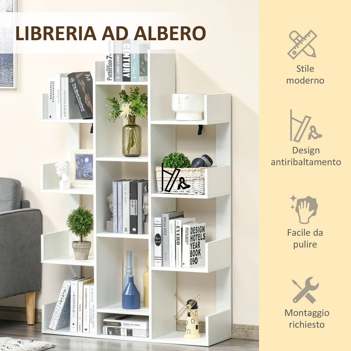 immagine-5-easycomfort-easycomfort-mobile-libreria-ad-albero-con-13-ripiani-in-legno-truciolare-96x30x150cm