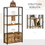 easycomfort easycomfort mobile libreria con 3 ripiani armadietto e 2 cassetti in truciolato e metallo 58x24x122 cm