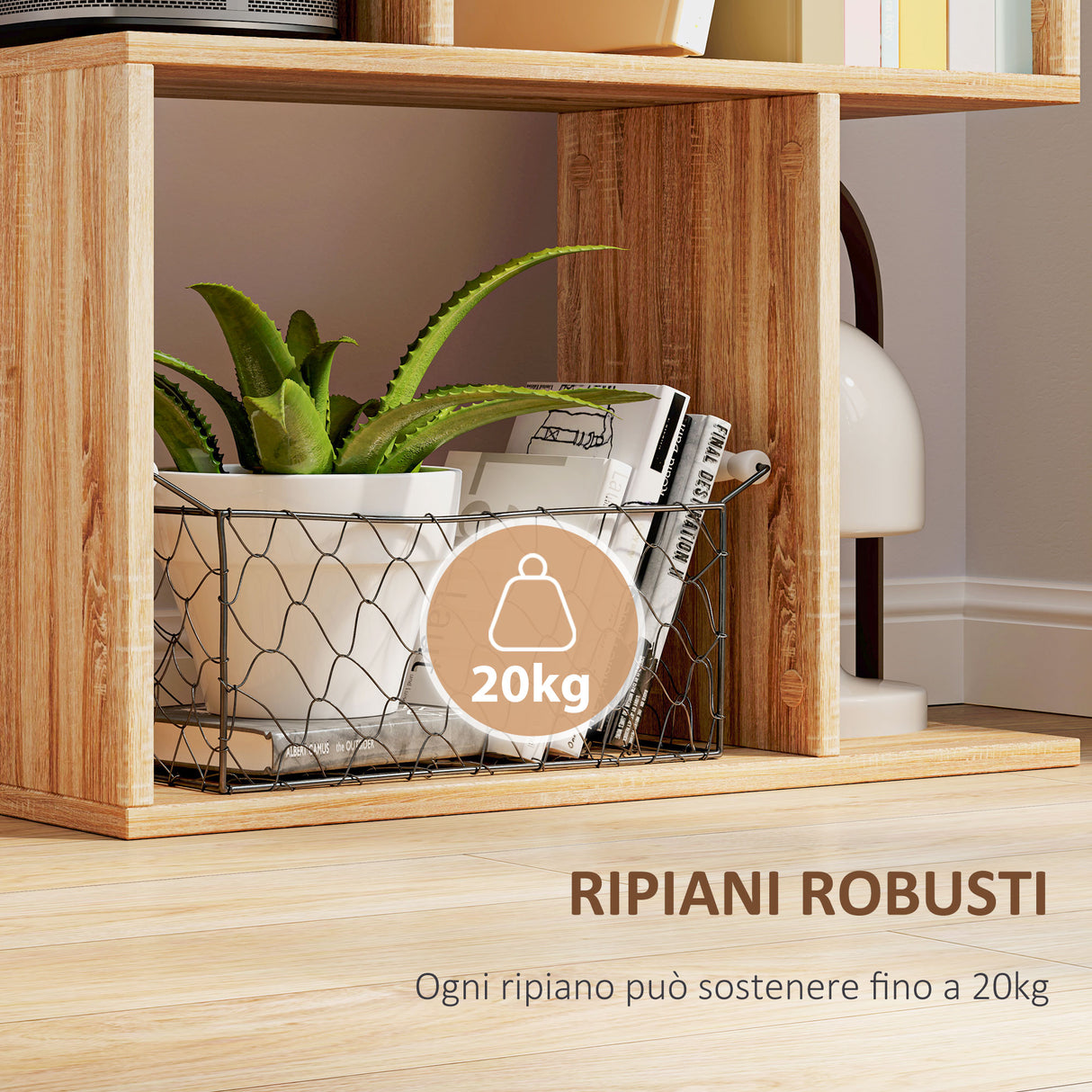 easycomfort easycomfort mobile libreria in legno a 5 ripiani con divisorio 60x24x184 5 cm color legno