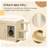 easycomfort easycomfort mobile per lettiera casetta per gatti con spazio portaoggetti e pali tiragraffi in legno 107x54x70 cm