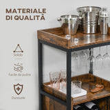 easycomfort easycomfort mobile portabottiglie stile industriale con cantinetta vini per 9 bottiglie e portacalici marrone