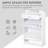 easycomfort easycomfort mobile scarpiera in legno con 2 ante a 2 livelli cassetto e ripiano in vetro 60x24x105 5 cm bianco