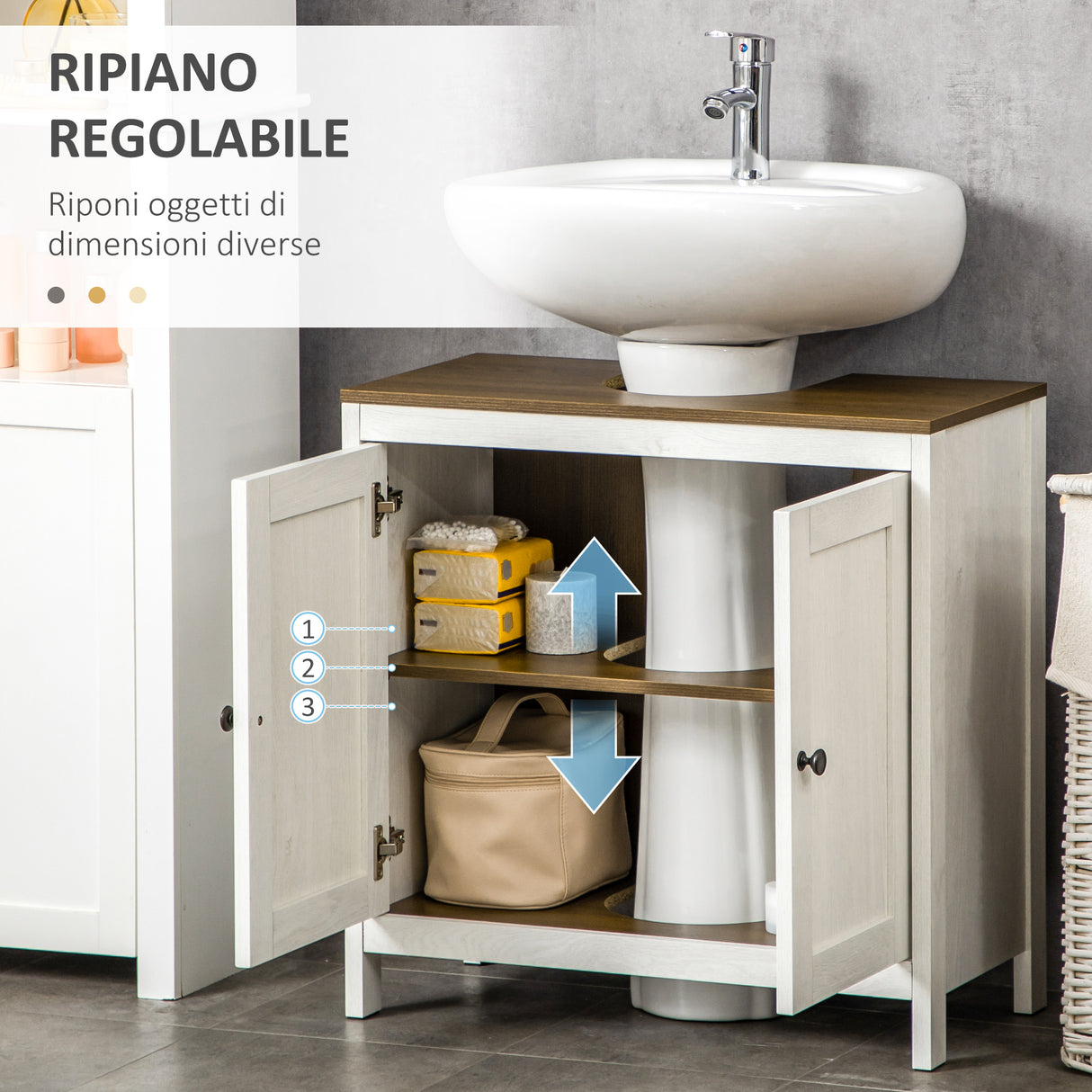 easycomfort easycomfort mobile sotto lavabo bagno in legno con ripiano interno regolabile 60x30x60 cm bianco e color noce