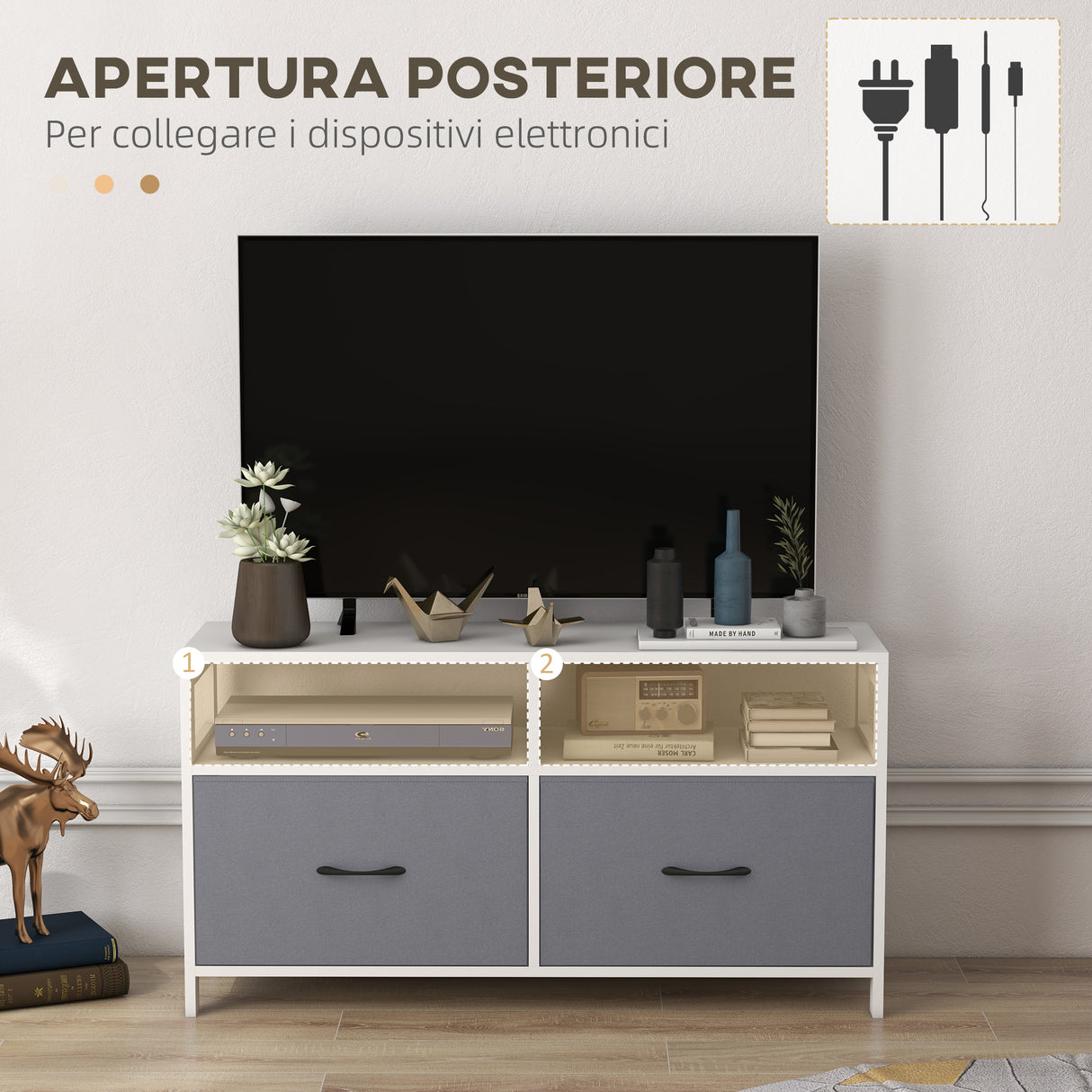 immagine-5-easycomfort-easycomfort-mobile-tv-45-max-in-mdf-e-tessuto-non-tessuto-con-2-cassetti-e-2-ripiani-100x30x53-cm-bianco-e-grigio