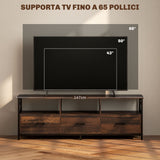 easycomfort easycomfort mobile tv industriale con 3 cassetti e 3 ripiani aperti in legno e acciaio 147x40x50 cm nero e marrone