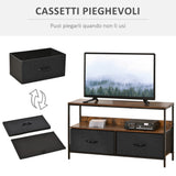 immagine-5-easycomfort-easycomfort-mobile-tv-stile-industriale-con-cassetti-pieghevoli-in-tessuto-e-mensola-mobiletto-tv-in-metallo-e-mdf-98x29x56cm-marrone-e-nero