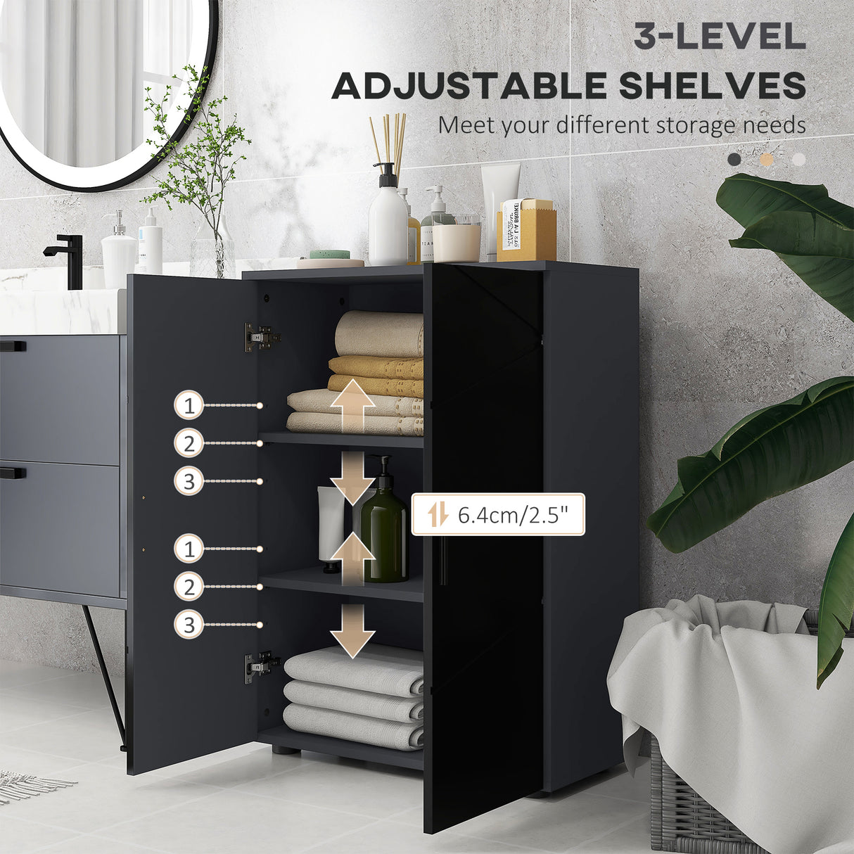 easycomfort easycomfort mobiletto bagno 2 ante in legno con 3 ripiani e chiusura ammortizzata 60x30x82cm nero