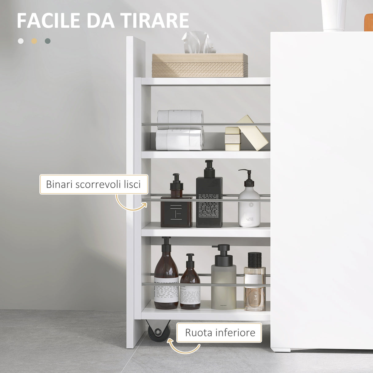 easycomfort easycomfort mobiletto bagno salvaspazio a 3 livelli con binari scorrevoli in legno 47x25x66 5 cm bianco