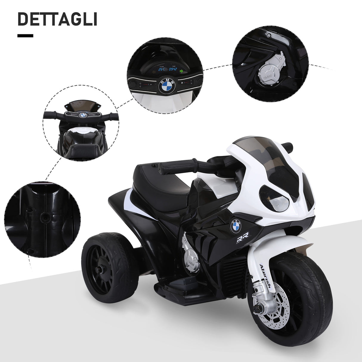 easycomfort easycomfort moto elettrica per bambini max 20kg con licenza bmw macchina elettrica con 3 ruote batteria ricaricabile 6v bianco nera 66x37x44cm