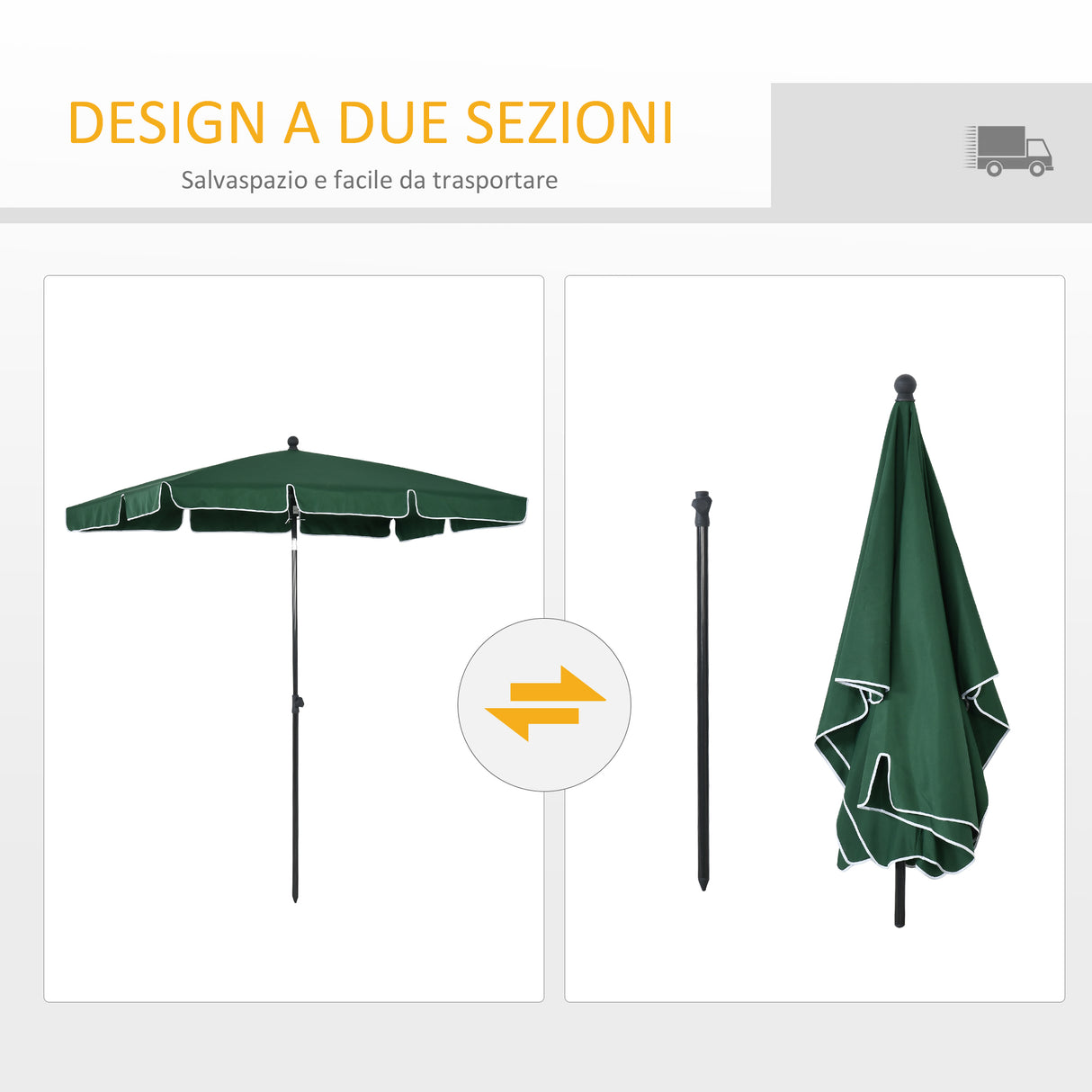 easycomfort easycomfort ombrellone da giardino rettangolare 2x1 3m con inclinazione regolabile e palo in alluminio verde e nero