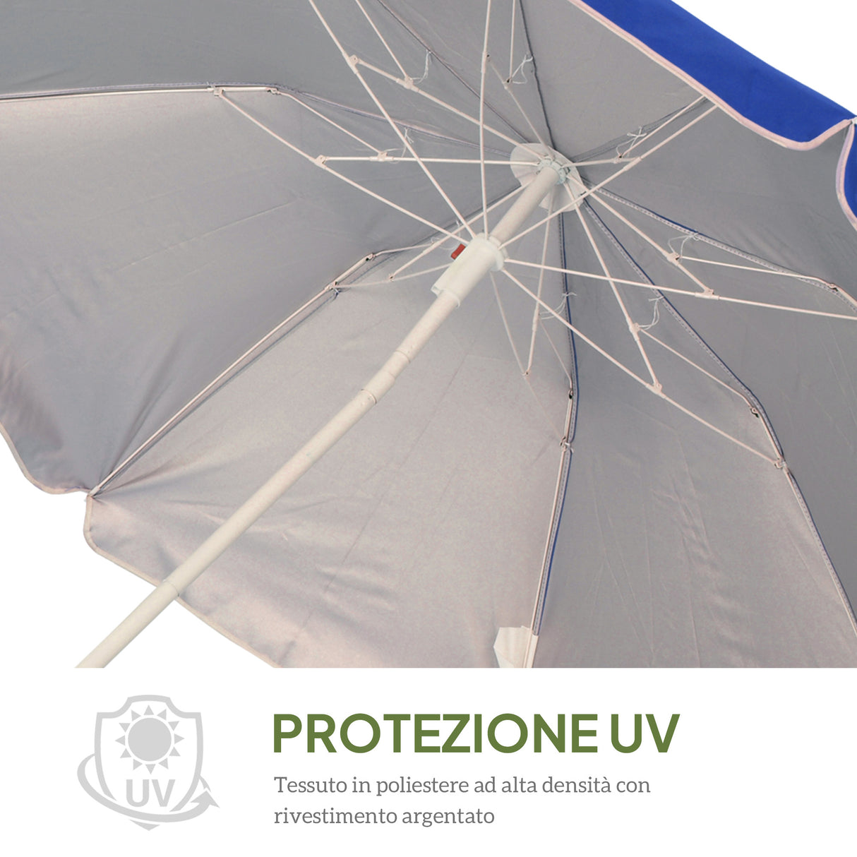 easycomfort easycomfort ombrellone da spiaggia inclinabile con fodera riflettente in acciaio e poliestere 1 7x2 05 m blu