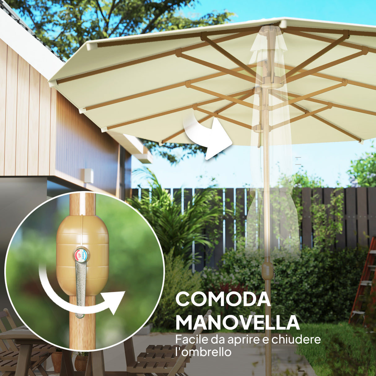 easycomfort easycomfort ombrellone doppio con apertura a manovella in acciaio inox e poliestere 455x265x238 cm beige