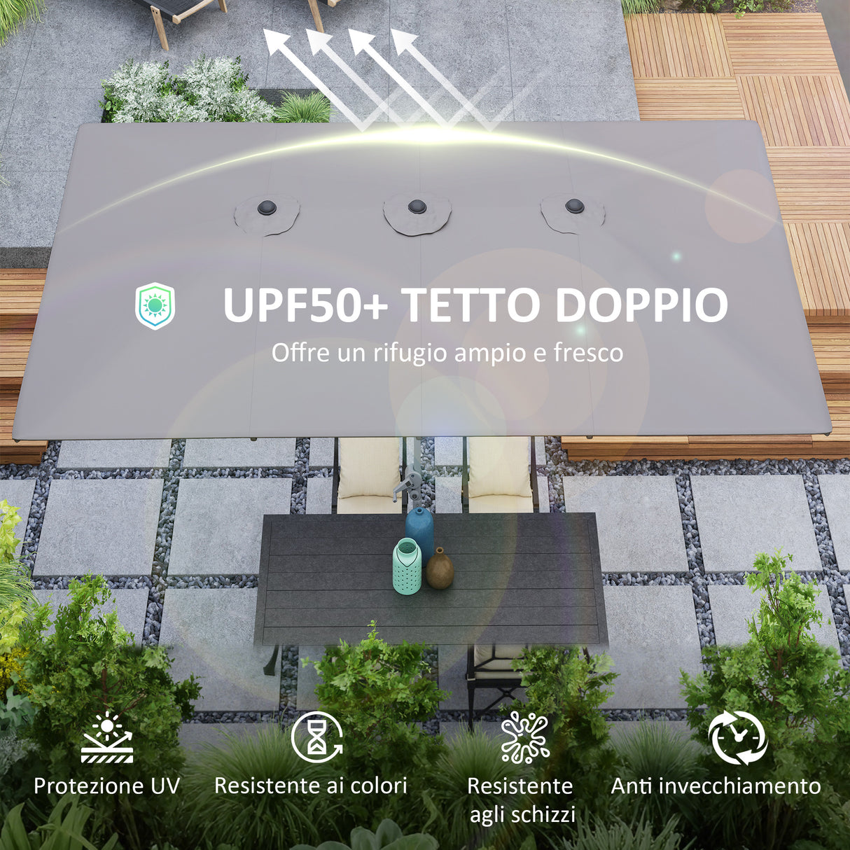 easycomfort easycomfort ombrellone doppio da giardino 4 5x2 6 m apertura a manovella e 12 stecche grigio
