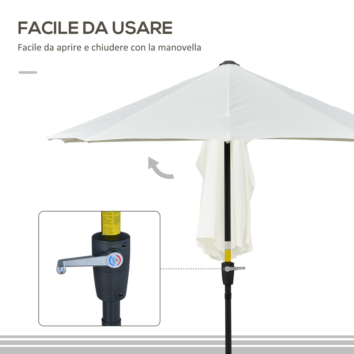 easycomfort easycomfort ombrellone semicircolare con manovella e tettuccio anti uv 200x190x240 cm crema