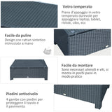 easycomfort easycomfort ousunny tavolino da esterni in rattan pe con piano in vetro temperato 85x50x39cm nero