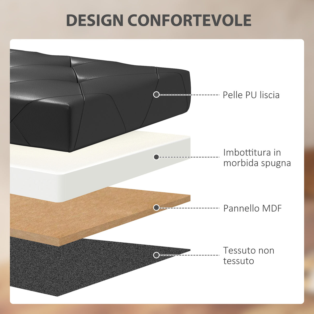 easycomfort easycomfort panca contenitore pieghevole da 84l coperchio imbottito e rivestimento finta pelle 76x38x38cm nero