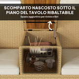 easycomfort easycomfort panca da giardino con tavolino a ribalta portaoggetti in rattan e acciaio 134x58x82 cm crema e cachi