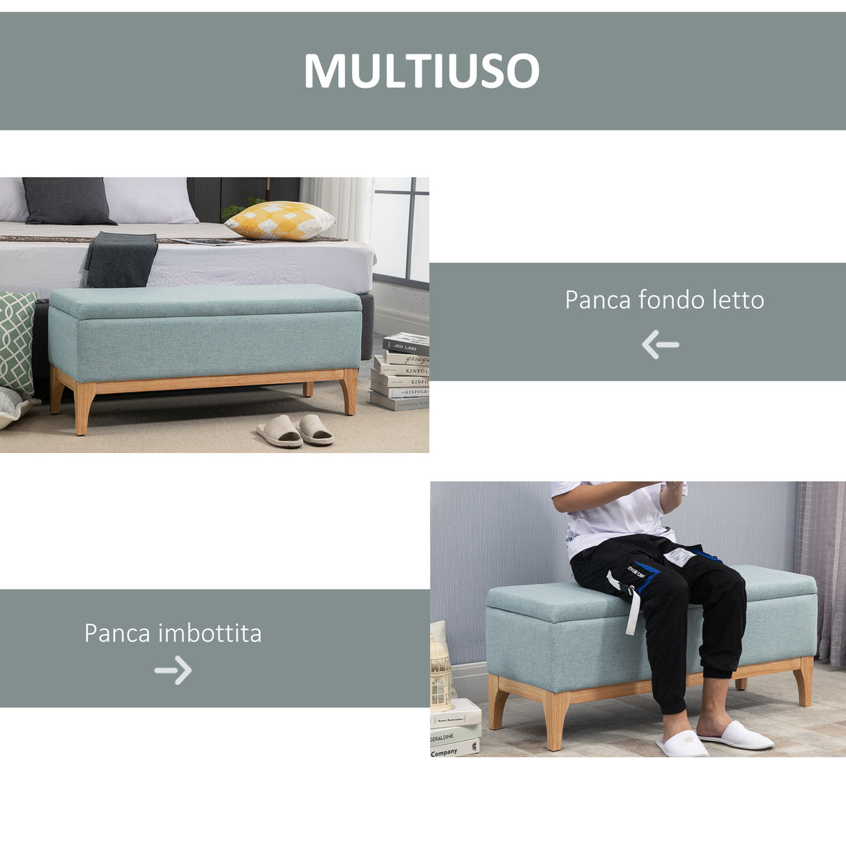 easycomfort easycomfort panca imbottita contenitore in tessuto con design scandinavo 110x39x45acm azzurro