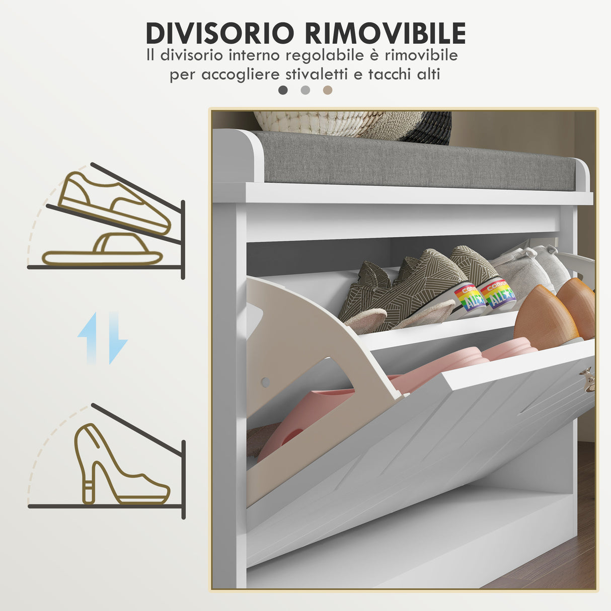 easycomfort easycomfort panca scarpiera salvaspazio con cuscino e cassetto ribaltabile per 8 paia di scarpe bianco