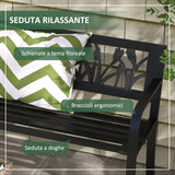 easycomfort easycomfort panchina da giardino a 2 posti in acciaio con schienale decorato e braccioli 125x50x75cm nero