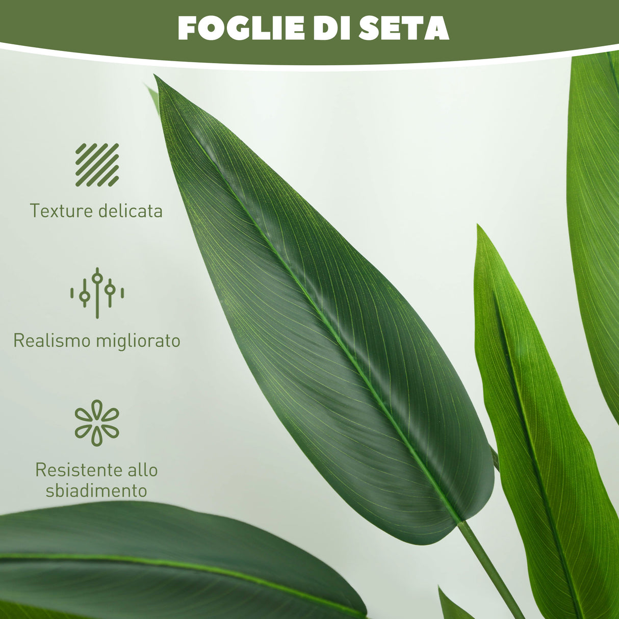 easycomfort easycomfort pianta artificiale verde di uccello del paradiso da 20 foglie di 140 cm con vaso in pe peva e pp