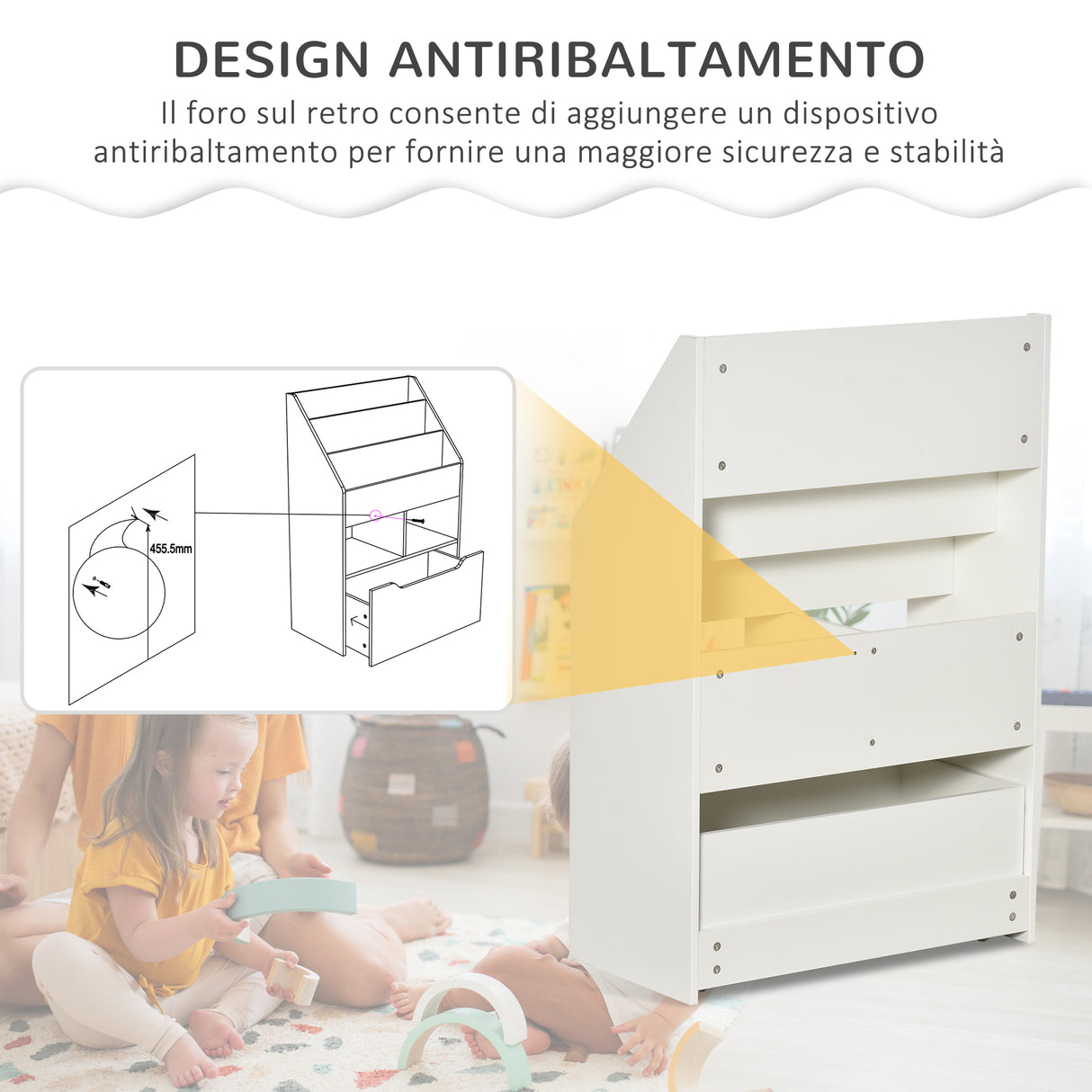 immagine-5-easycomfort-easycomfort-piccola-libreria-per-bambini-con-ripiani-e-cassetto-in-mdf-60x29-9x90cm-bianco