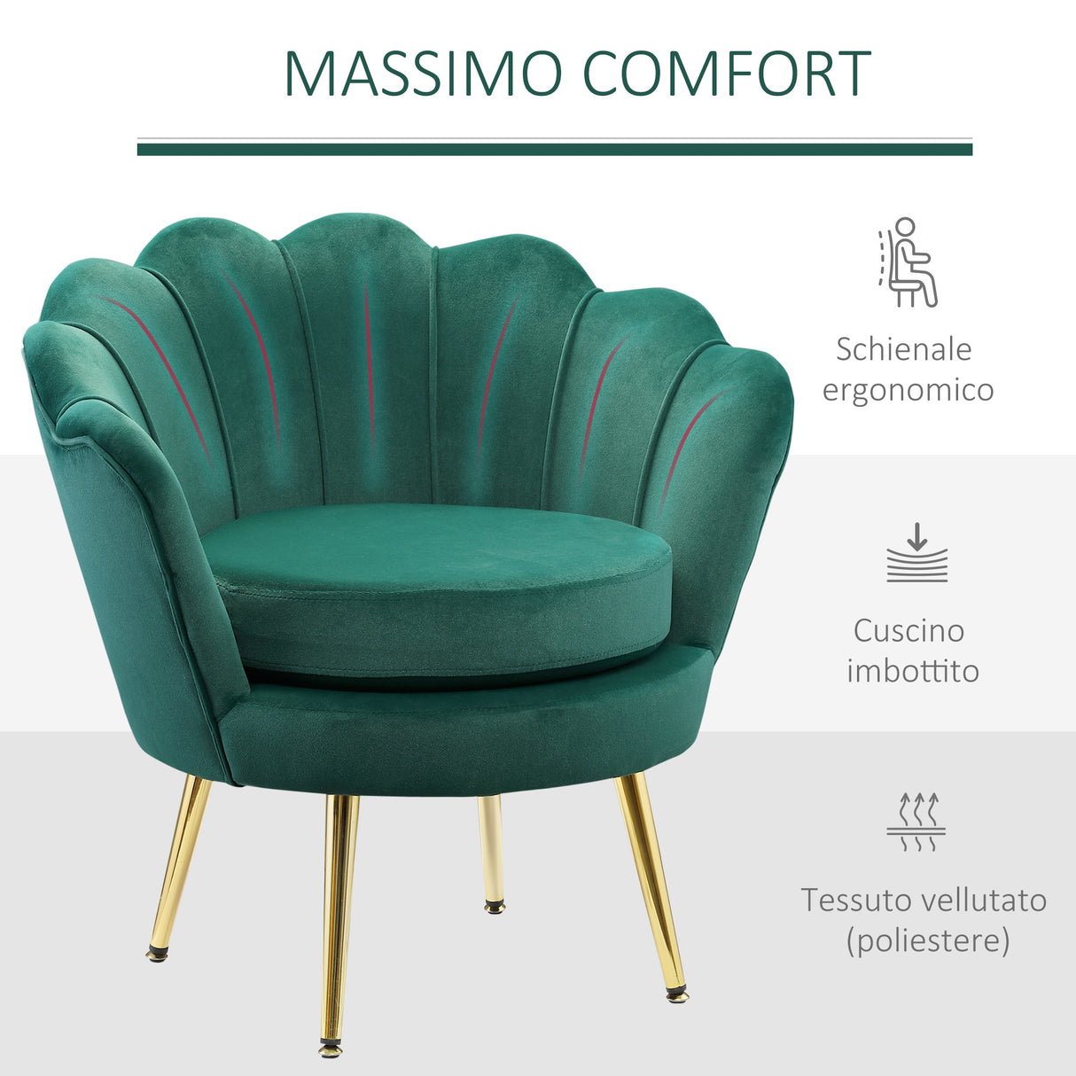 easycomfort easycomfort poltrona a conchiglia poltroncina vintage poltroncina da camera e salotto design elegante con schienale alto 76x67x74cm verde scuro