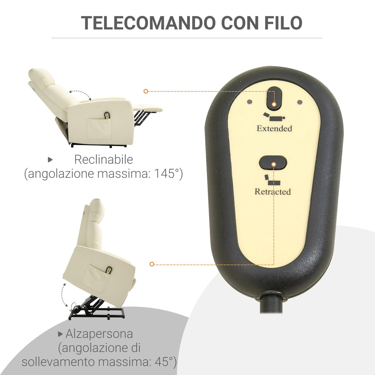 easycomfort easycomfort poltrona alzapersona con telecomando e schienale reclinabile a 145 similpelle color crema