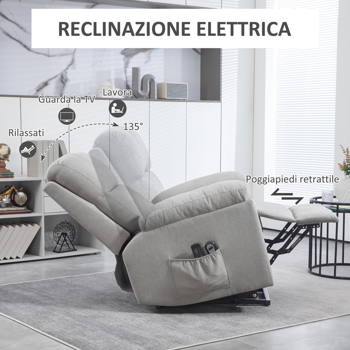easycomfort easycomfort poltrona alzapersona reclinabile a 135 con 8 punti massaggianti e poggiapiedi 89x99x103 cm grigio chiaro